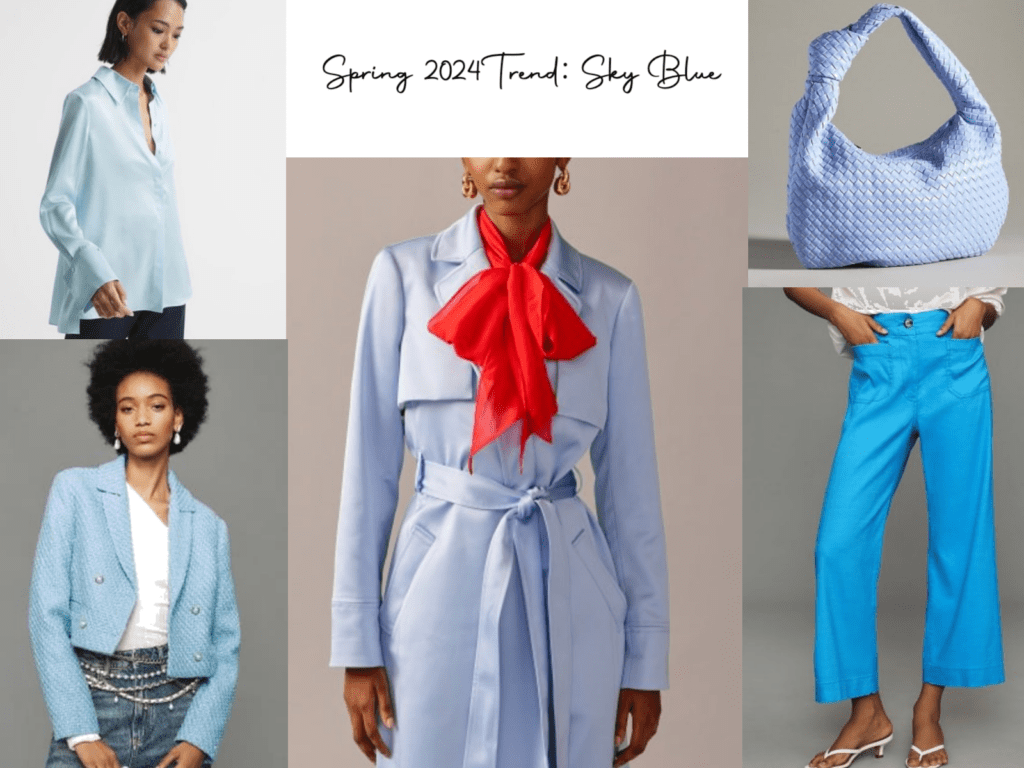outfit board with sky blue clothing color trends