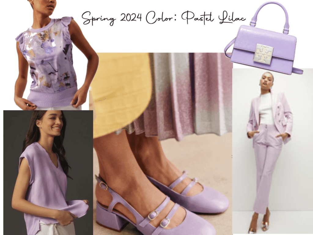 outfit board with the pastel lilac color trend