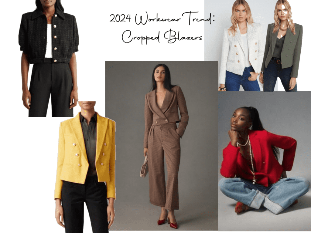 A collage of cropped blazers, a key workwear trend for 2024