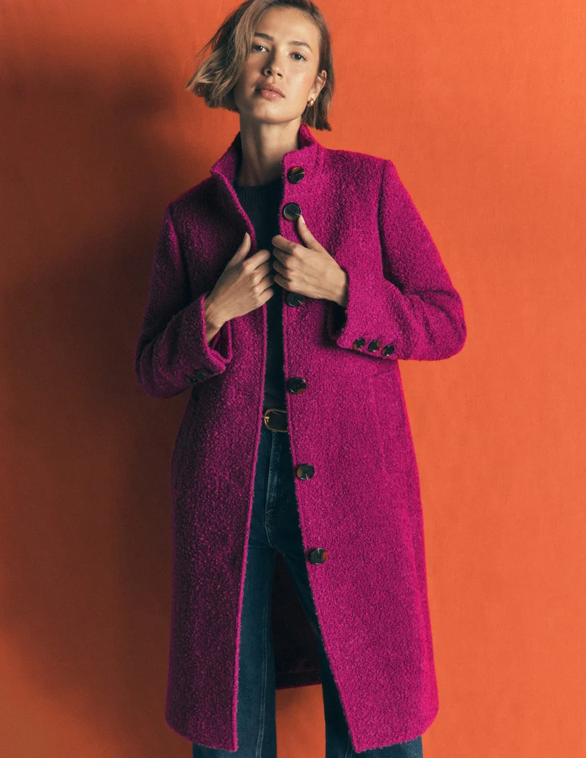 Fuschia funnel neck coat