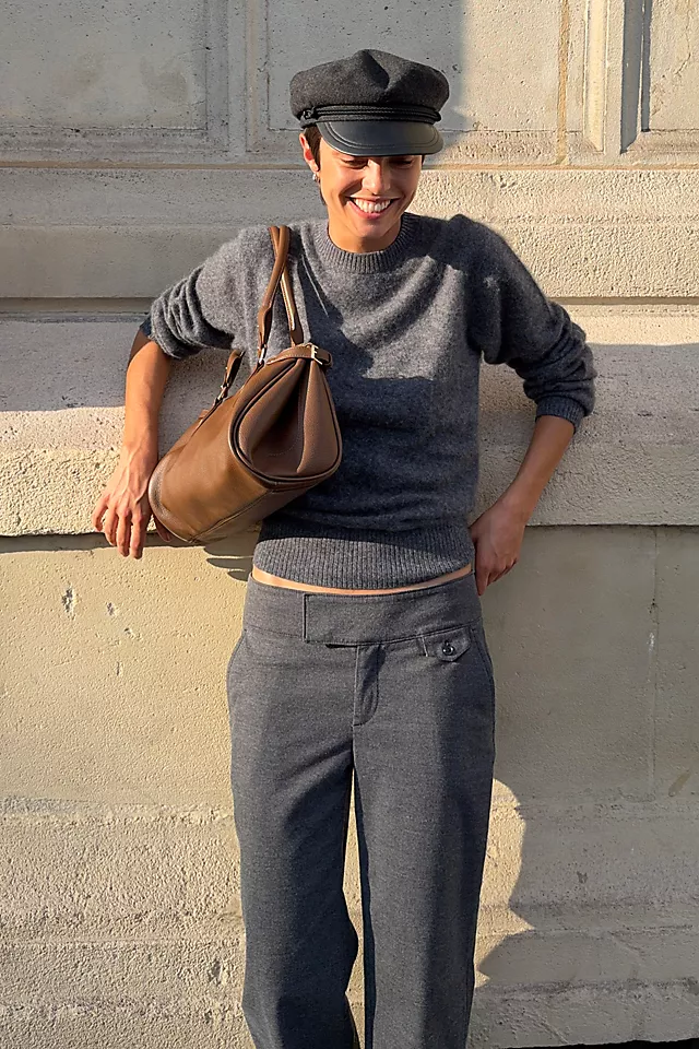 Woman in a fall 2026 grey outfit
