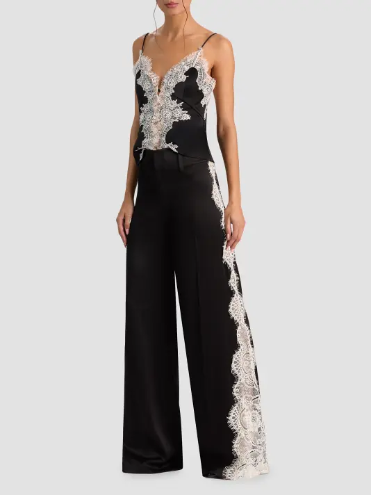 lace trim black pants